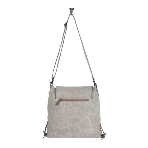 Myra Bag Handmade Certified  Shoulder Bag Upcycled Canvas & Cowhide Leat… - Picture 5 of 7